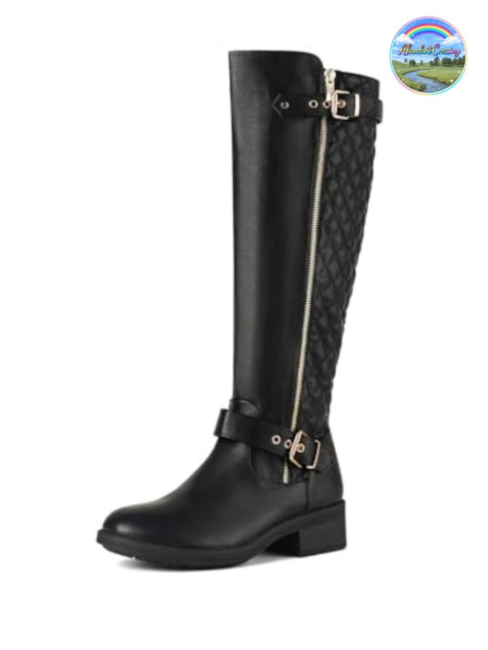 Women's Knee High Riding Boots Faux Leather Block Heel Side Zip Moto Equestrian